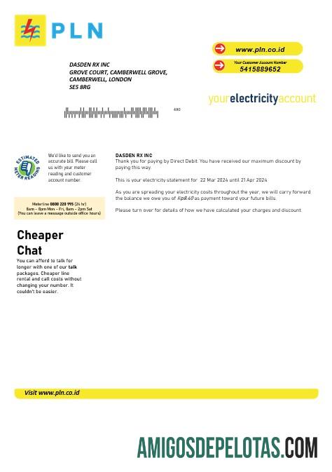 Para baixar modelo de fatura de serviços públicos de eletricidade PLN da Indonésia em formatos Word e PDF